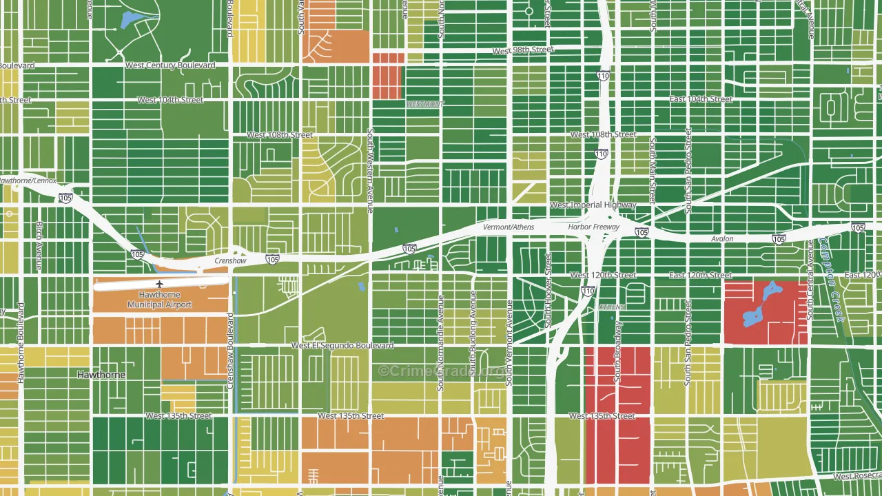 Athens, West Athens, CA Map of Arson Rates