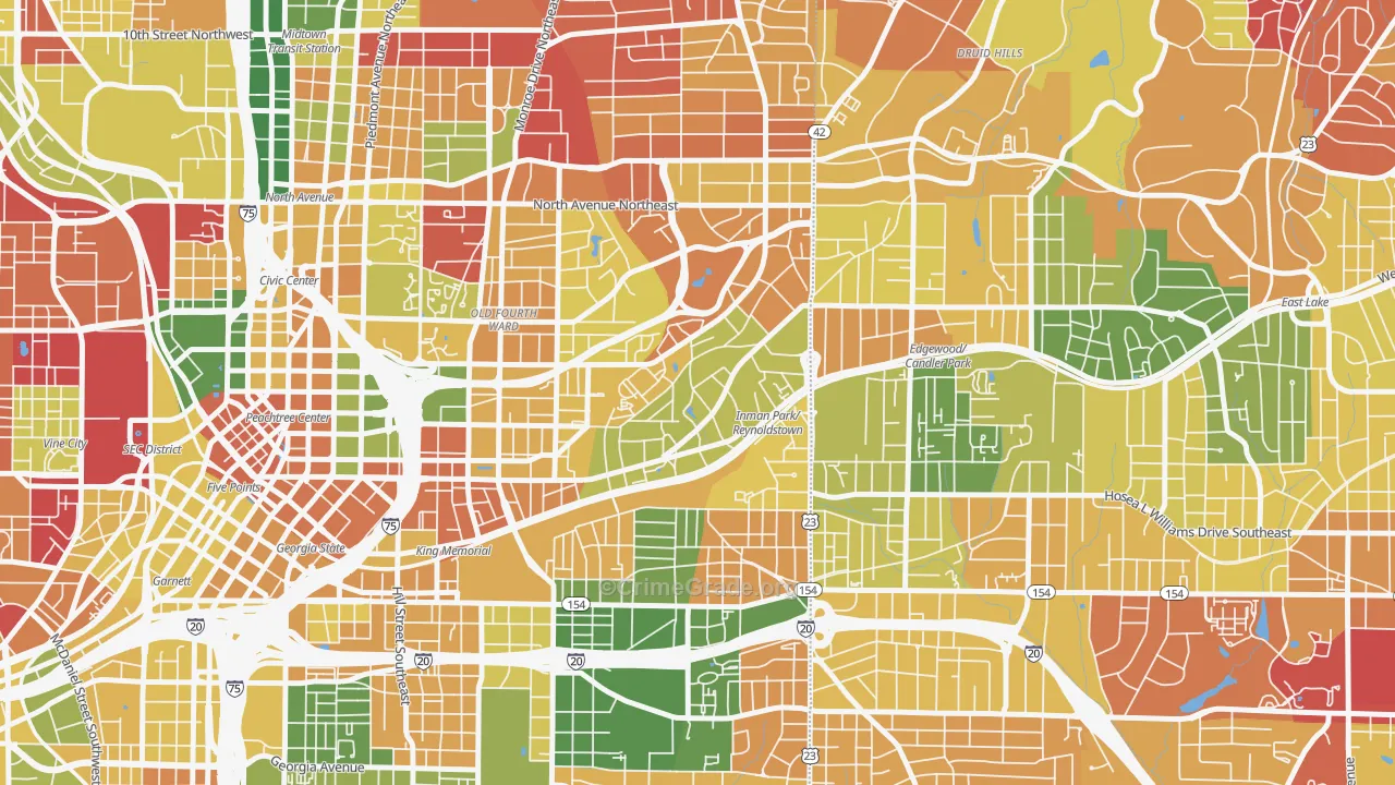 Atlanta-Inman Park, Atlanta, GA Map of Arson Rates
