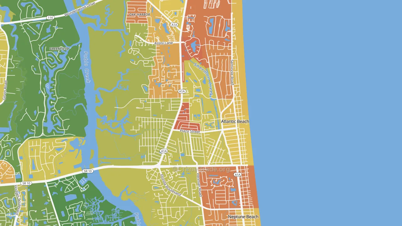 Atlantic Beaches, Atlantic Beach, FL Map of Arson Rates