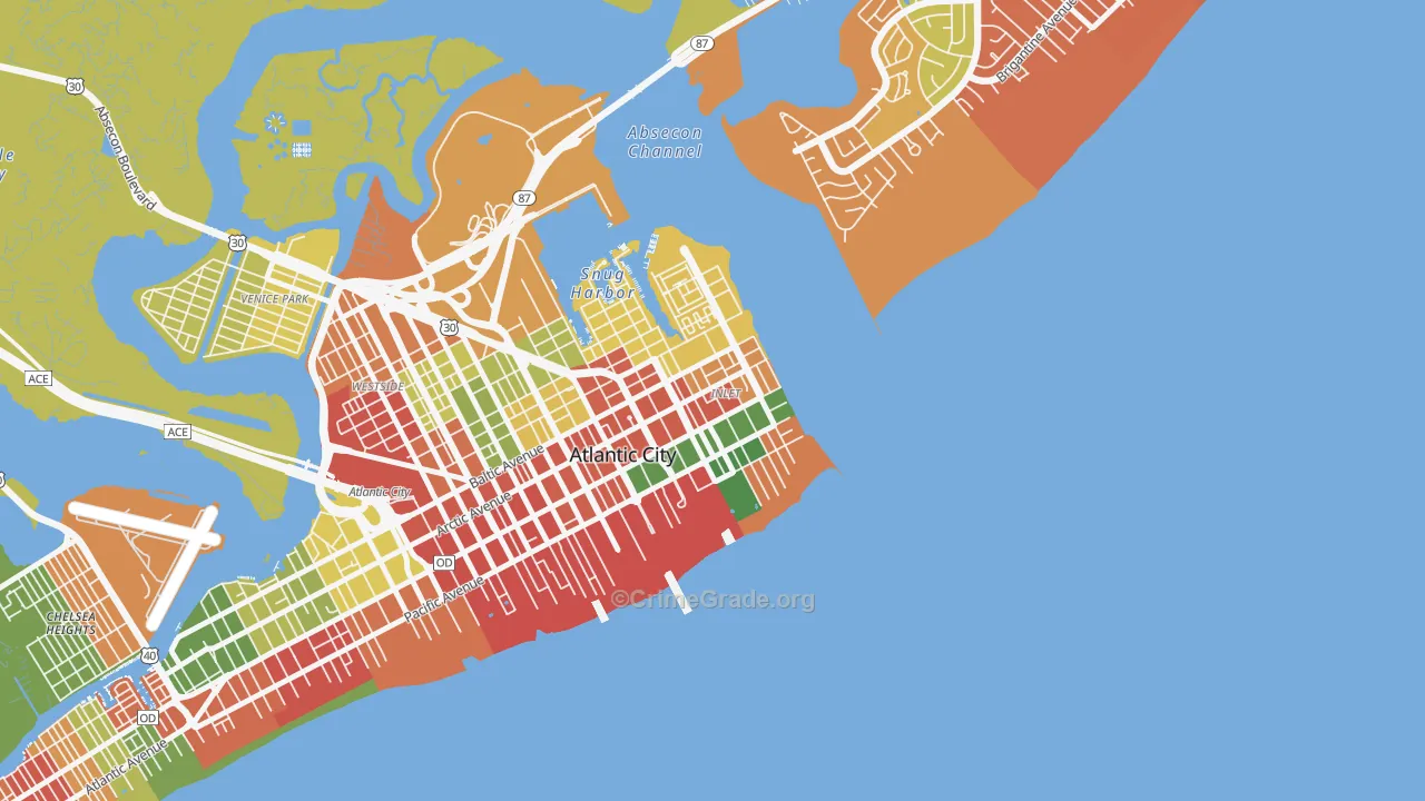Atlantic City Inlet, Atlantic City, NJ Map of Arson Rates