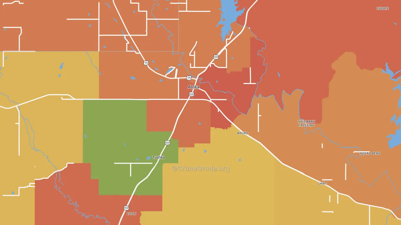 Atoka, OK Map of Arson Rates