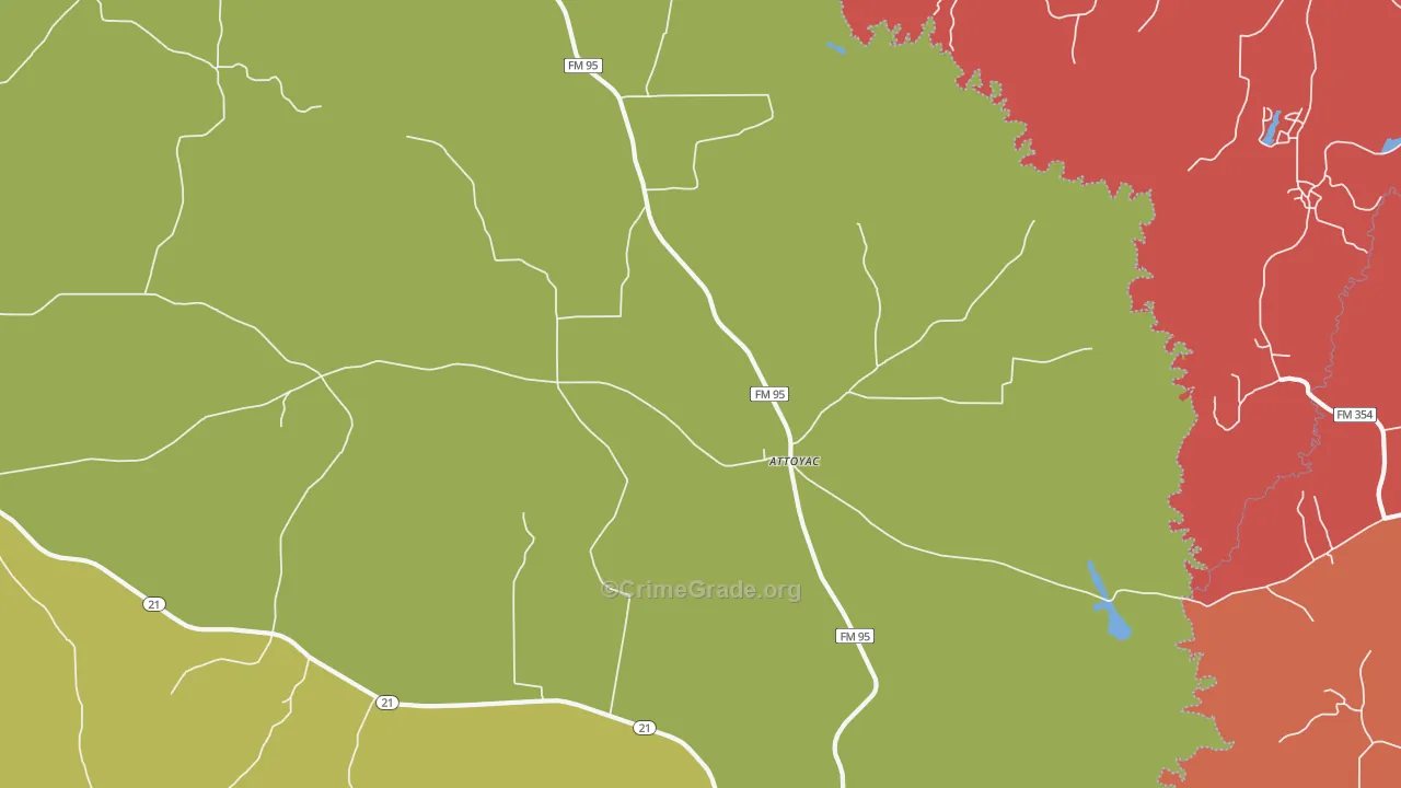 Attoyac, TX Map of Arson Rates