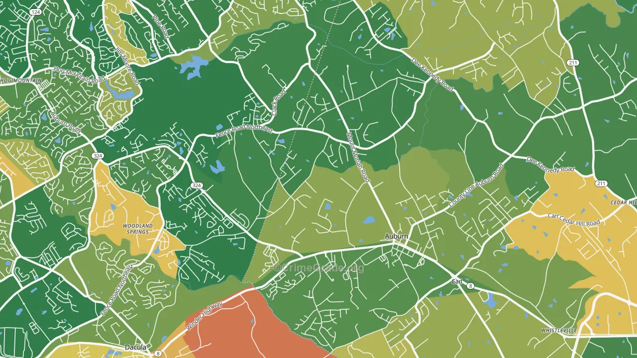 Auburn, GA Map of Arson Rates