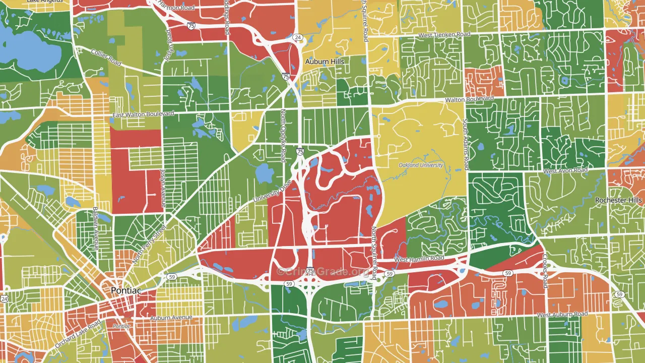 Auburn Hills, MI Map of Arson Rates