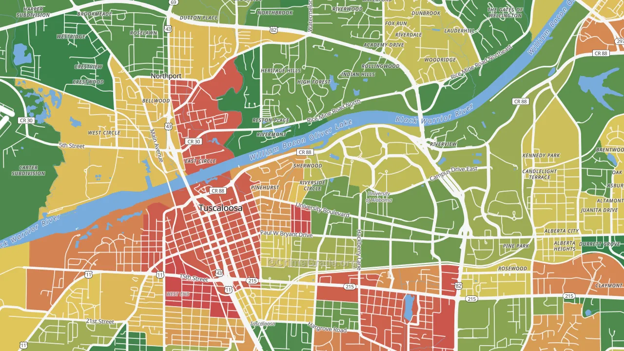 Audubon Place, Tuscaloosa, AL Map of Arson Rates