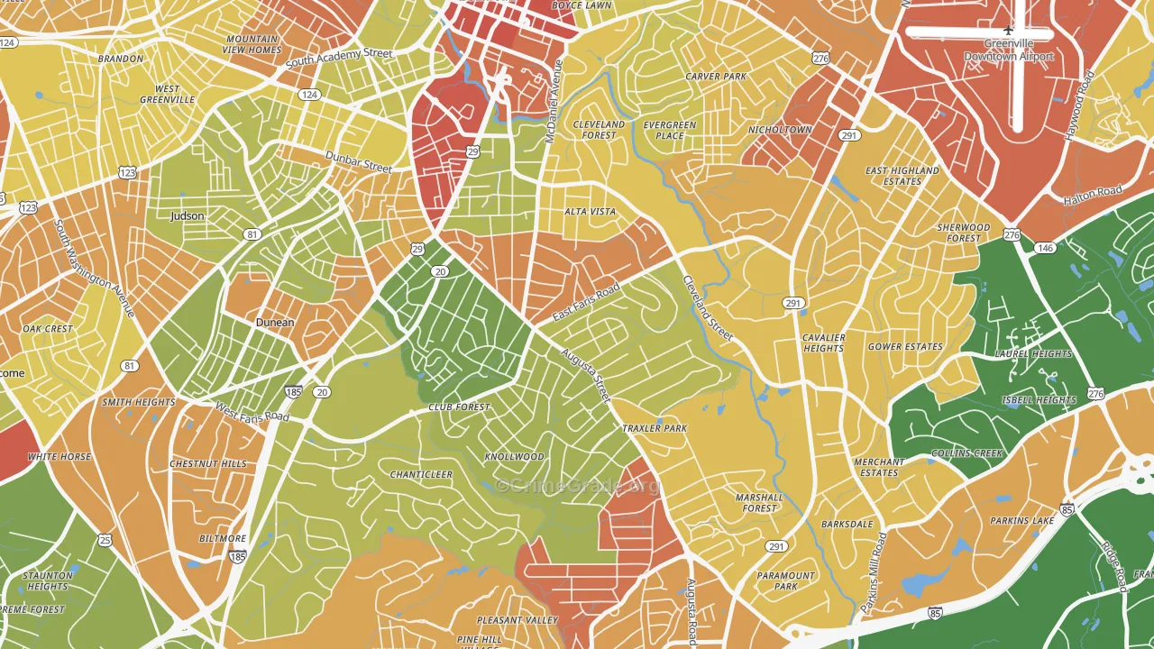 Augusta Street Area, Greenville, SC Map of Arson Rates