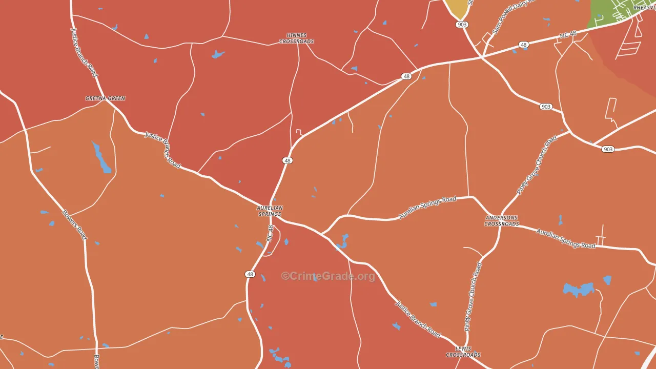 Aurelian Springs, NC Map of Arson Rates