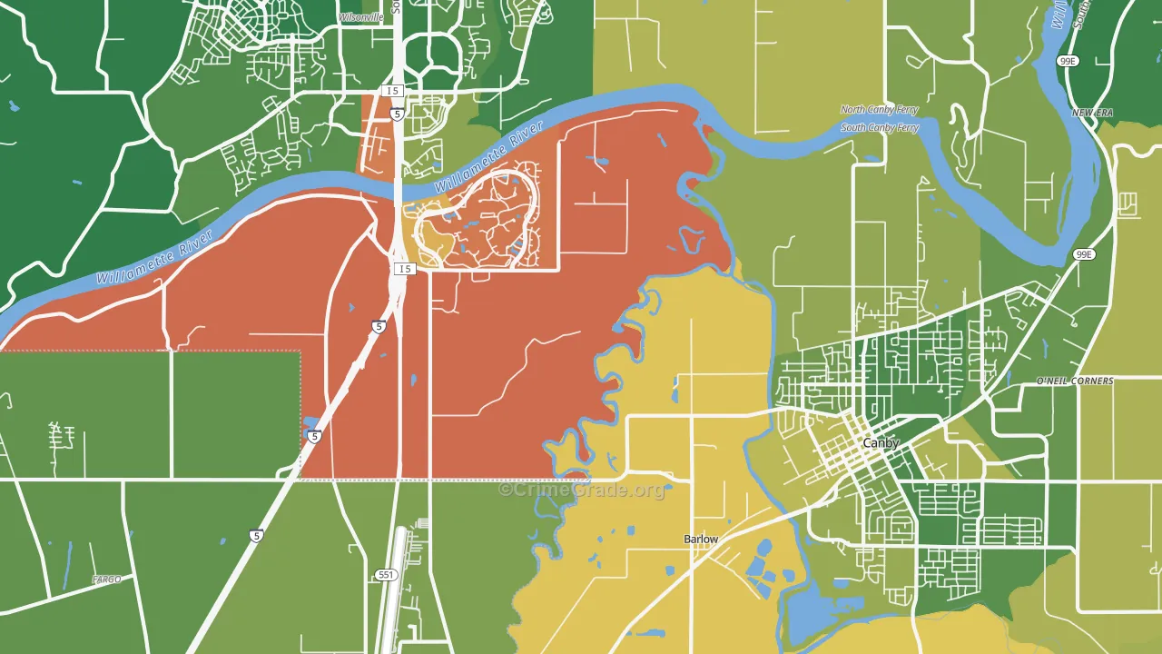 Aurora-Butteville-Barlow, Canby, OR Map of Arson Rates