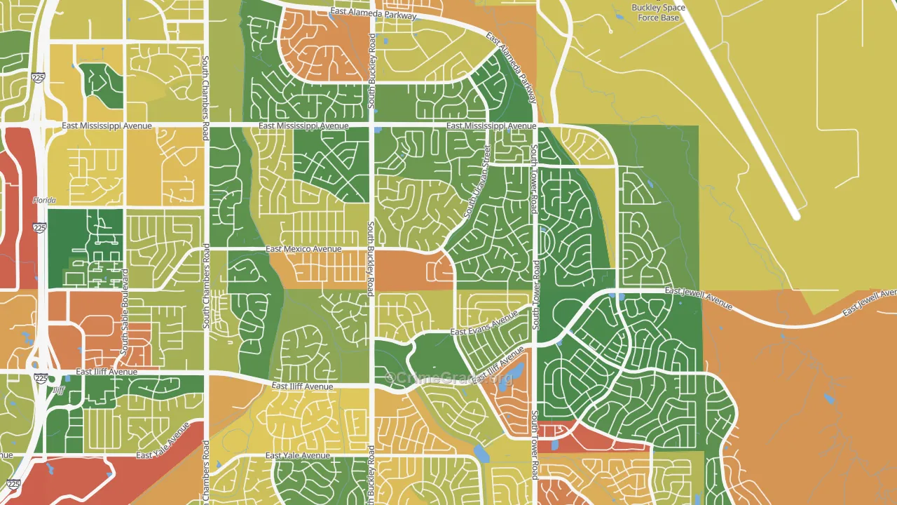 Aurora Highlands, Aurora, CO Map of Arson Rates
