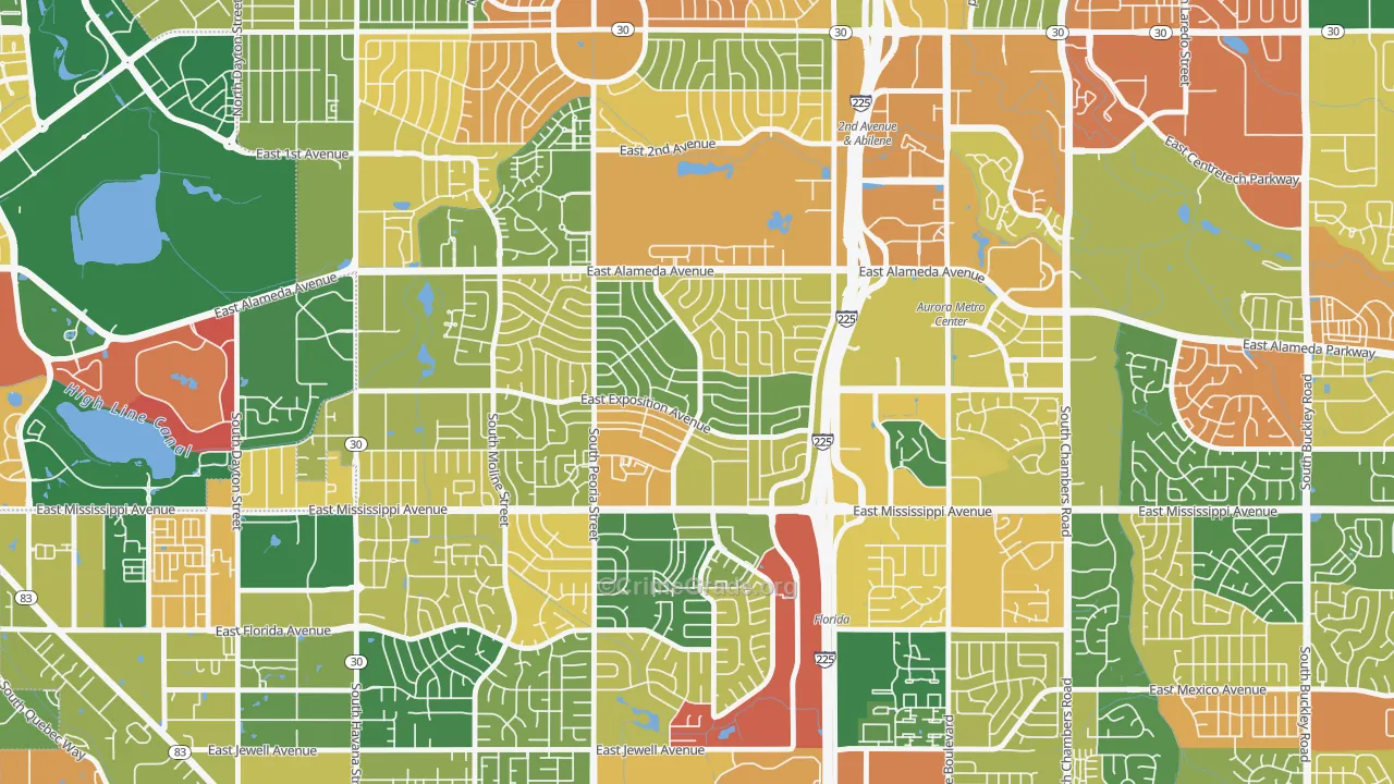 Aurora Hills, Aurora, CO Map of Arson Rates