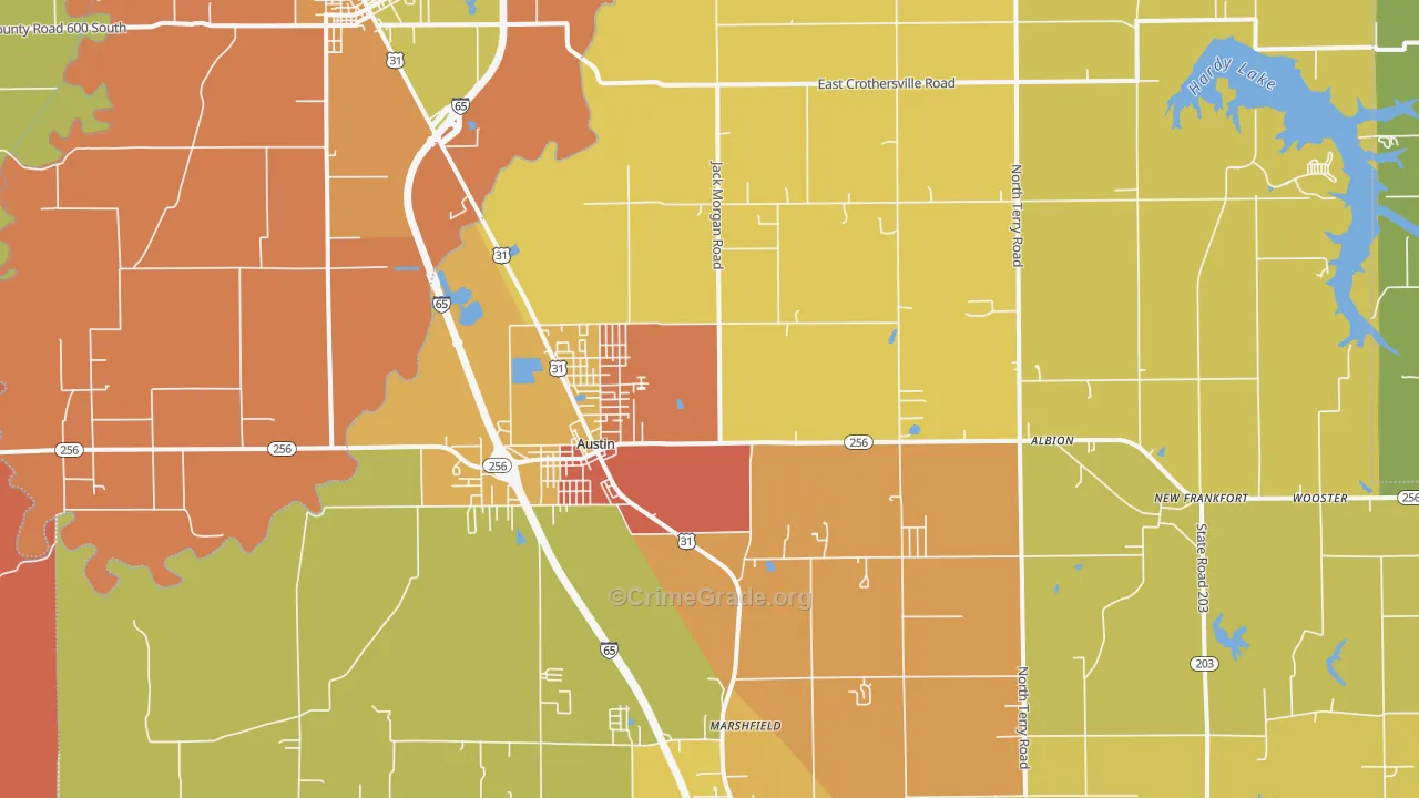 Austin, IN Map of Arson Rates