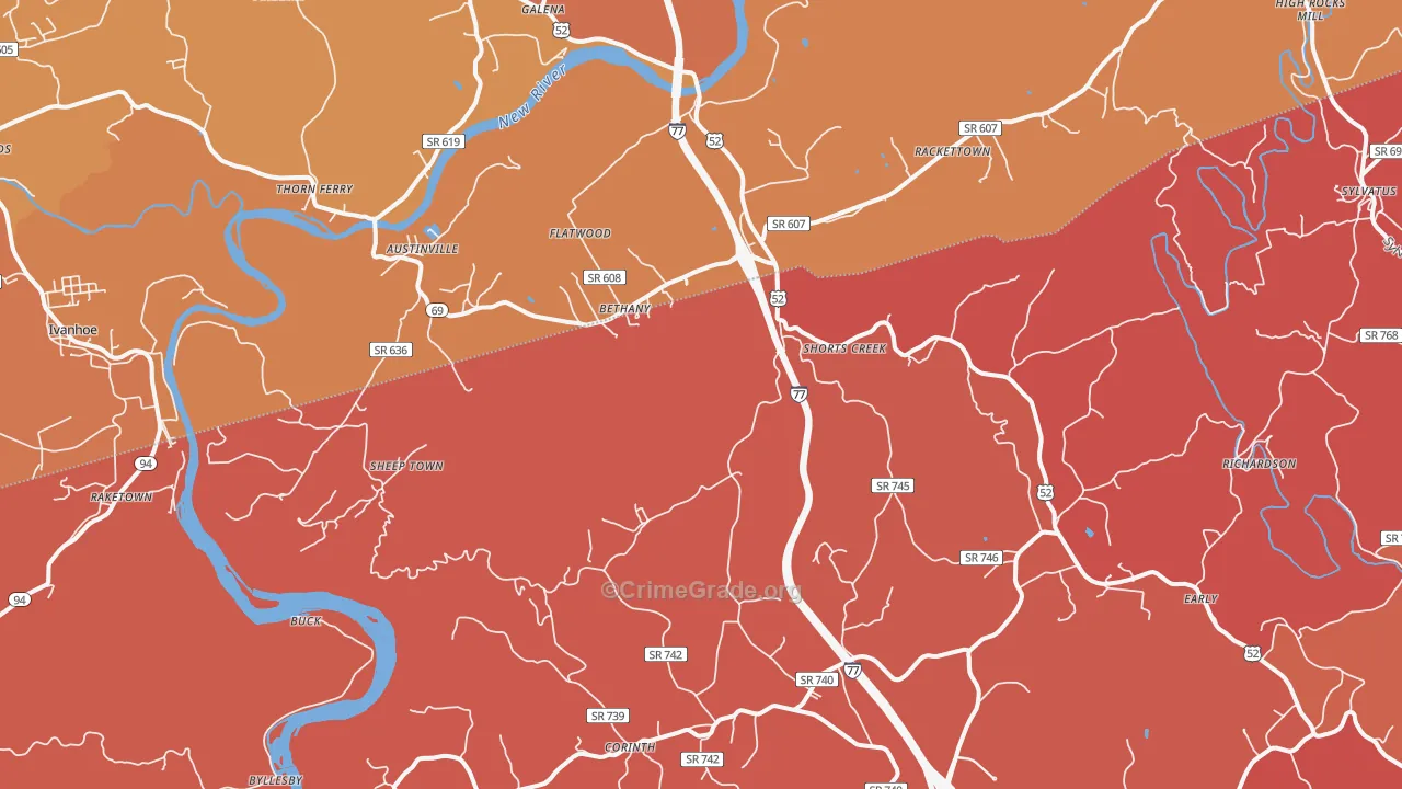Austinville, VA Map of Arson Rates