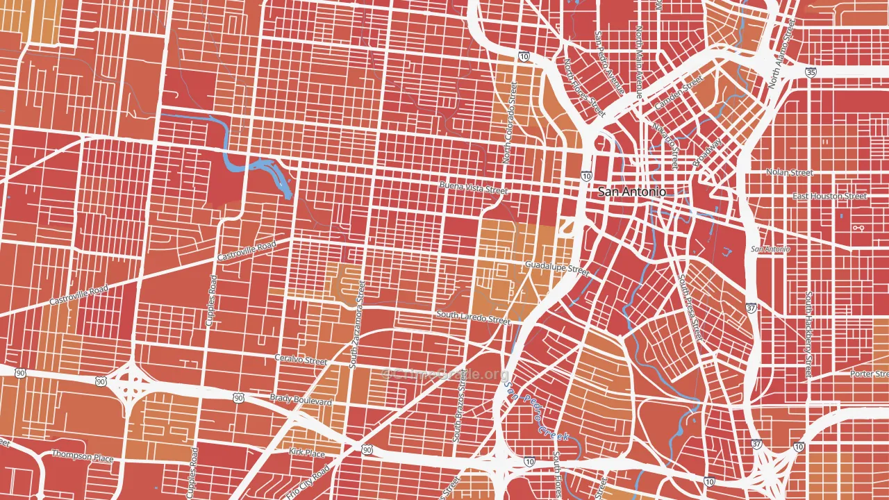 Avenida Guadalupe, San Antonio, TX Map of Arson Rates