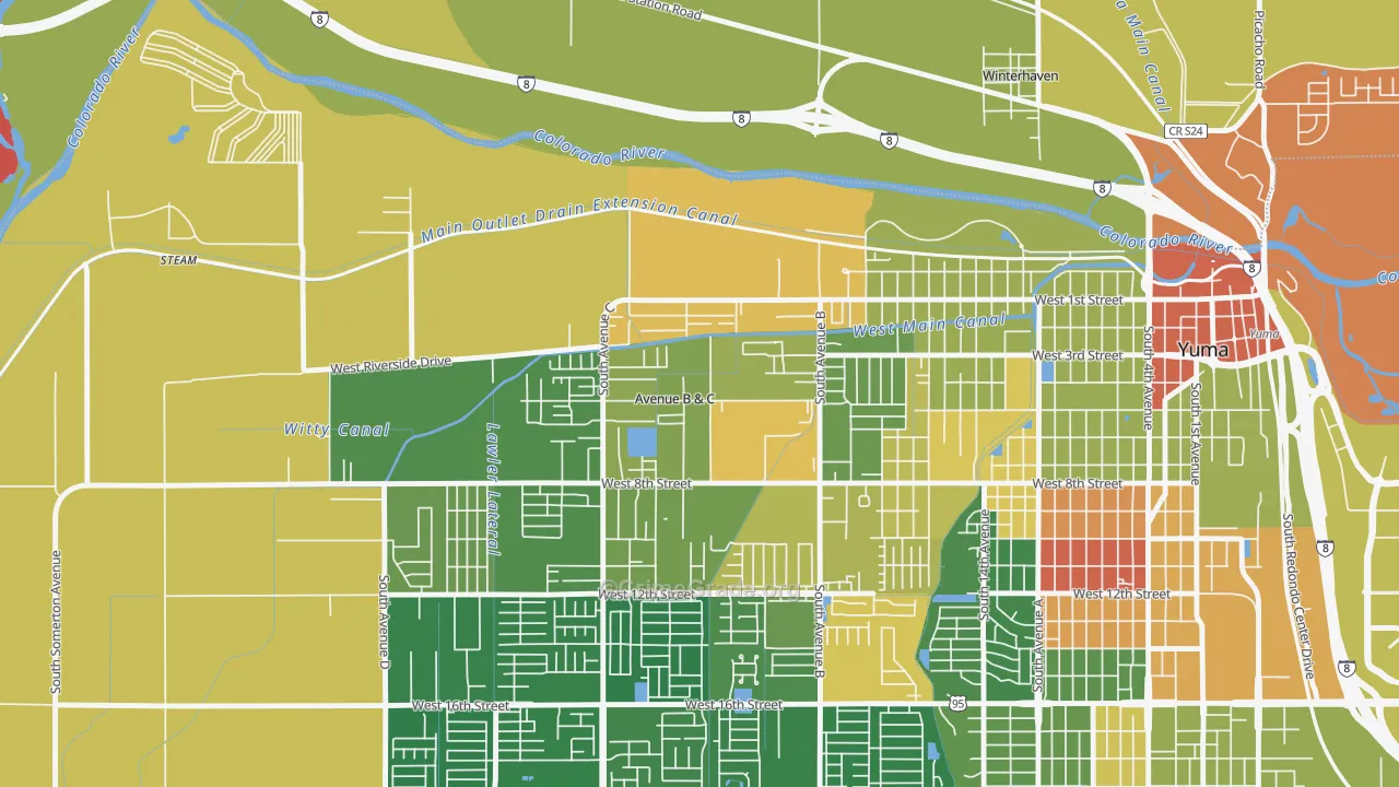 Avenue B and C, AZ Map of Arson Rates