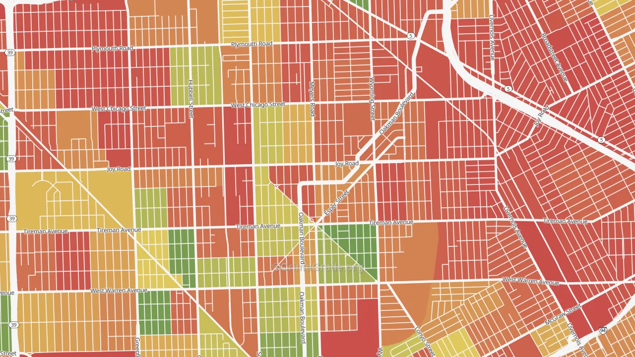 Aviation, Detroit, MI Map of Arson Rates