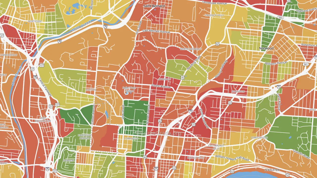 Avondale, Cincinnati, OH Map of Arson Rates