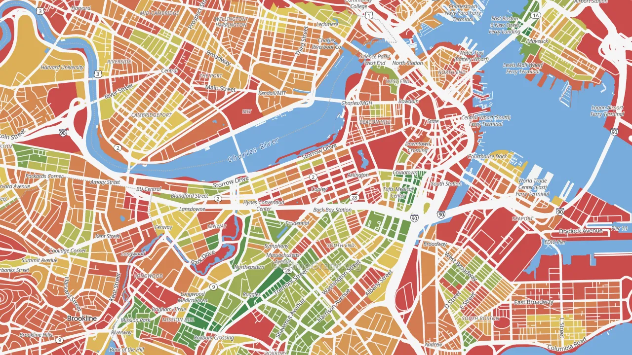 Back Bay, Boston, MA Map of Arson Rates