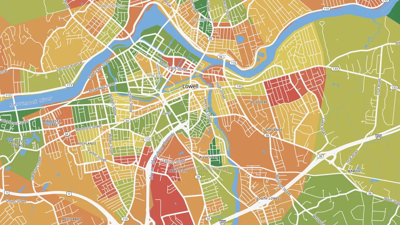 Back Central, Lowell, MA Map of Arson Rates