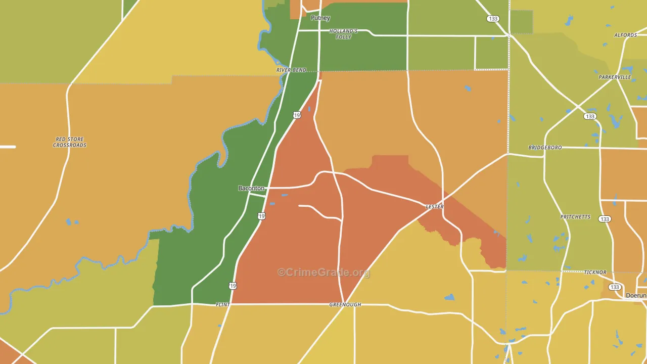 Baconton, GA Map of Arson Rates