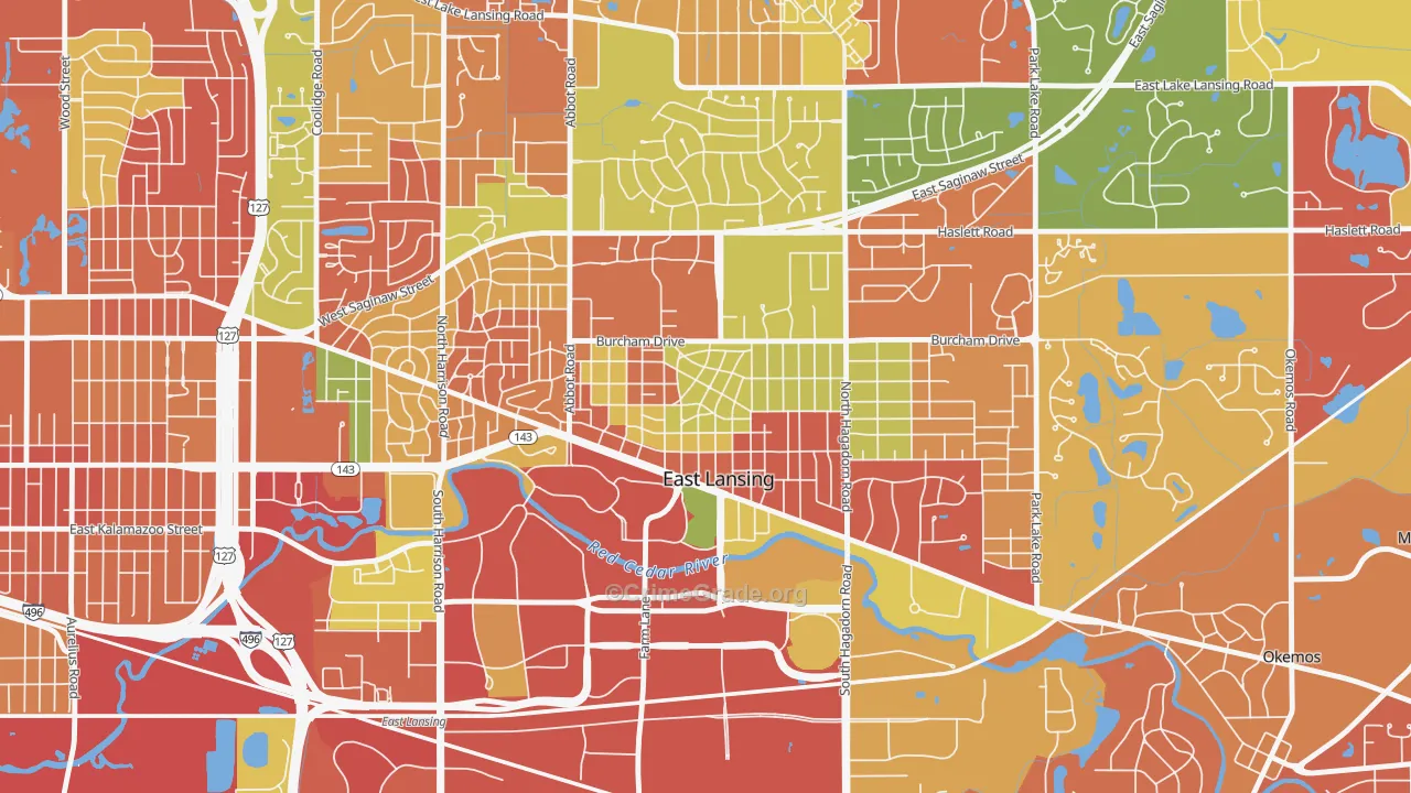 Bailey, East Lansing, MI Map of Arson Rates