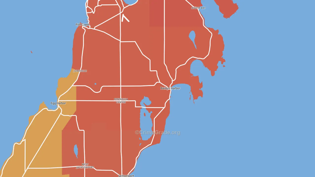 Baileys Harbor, WI Map of Arson Rates