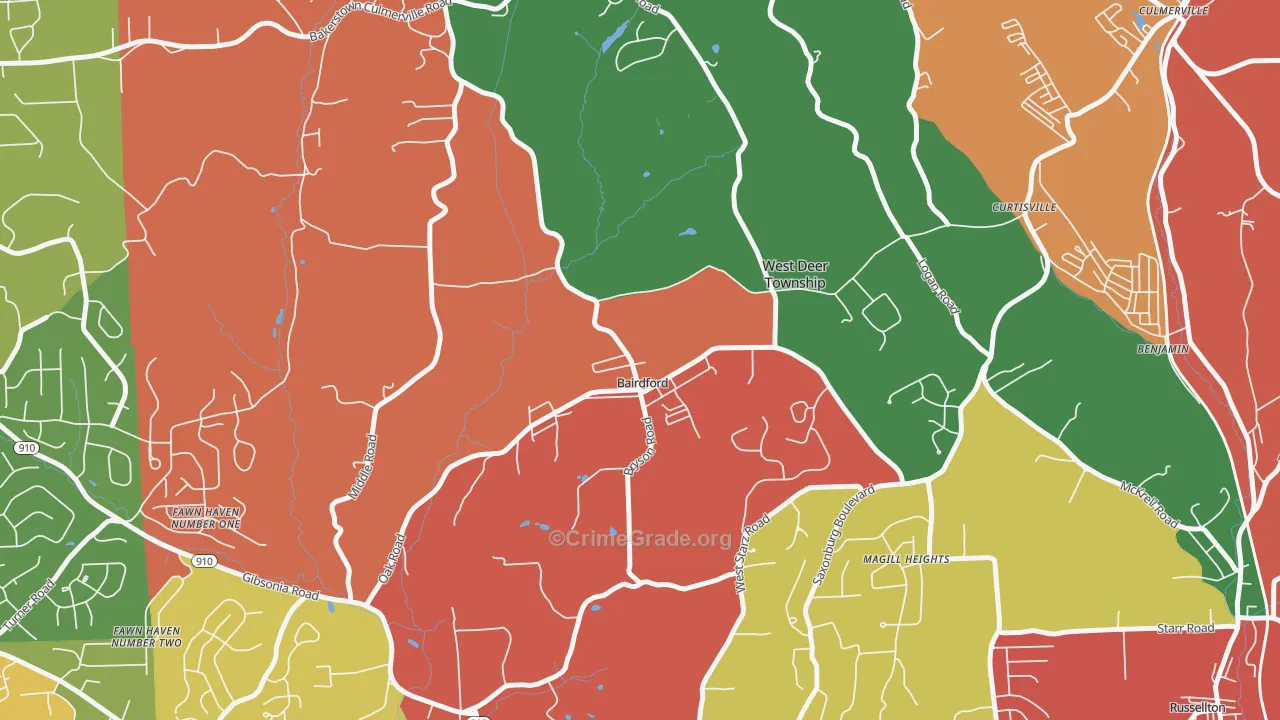 Bairdford, PA Map of Arson Rates
