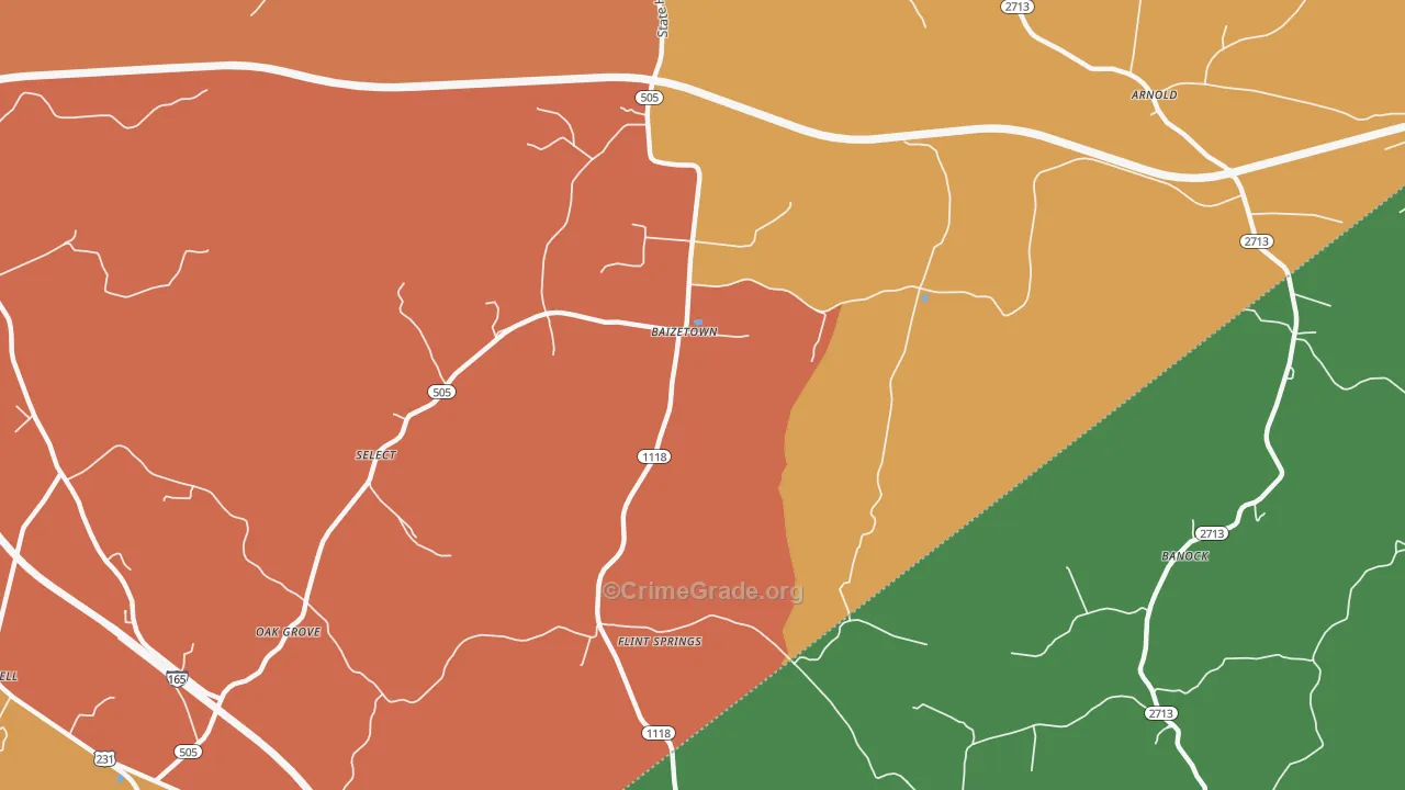 Baizetown, KY Map of Arson Rates