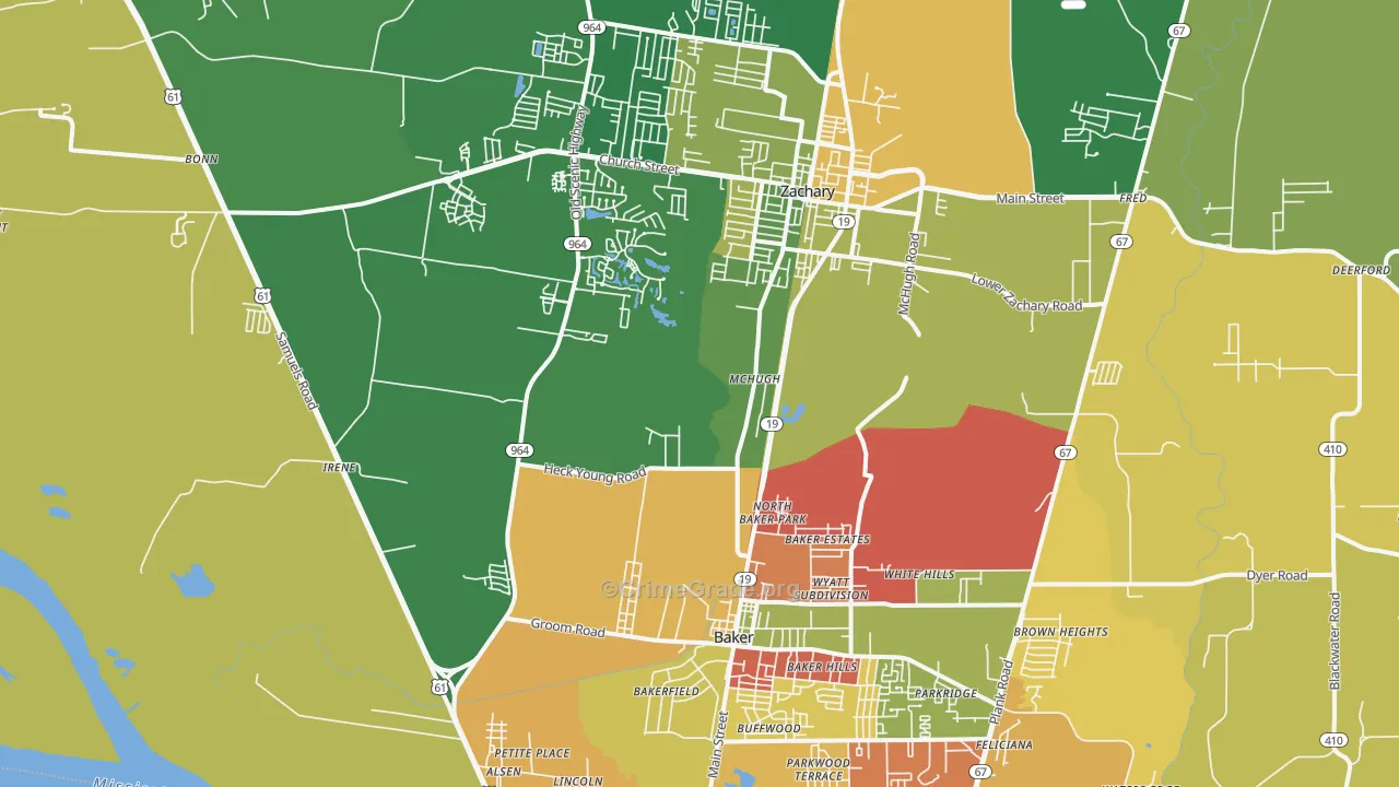 Baker-Zachary Area, Baker, LA Map of Arson Rates
