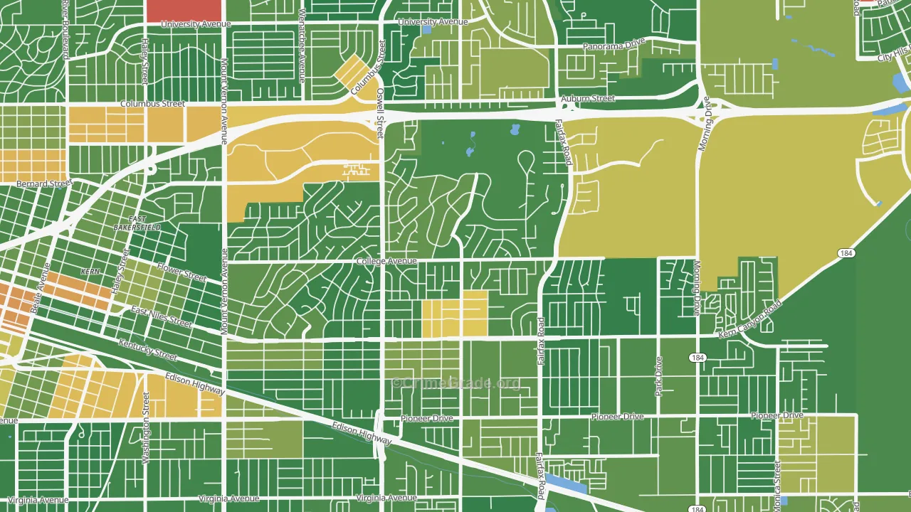Bakersfield Country Club, Bakersfield, CA Map of Arson Rates