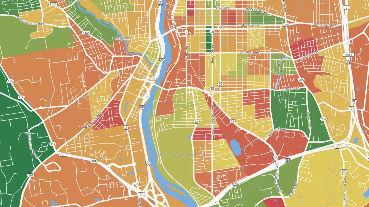 Bakersville, Manchester, NH Map of Arson Rates