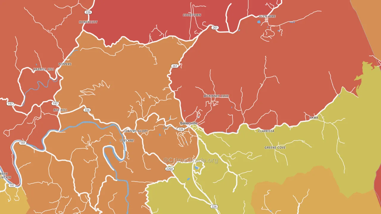 Bakersville, NC Map of Arson Rates