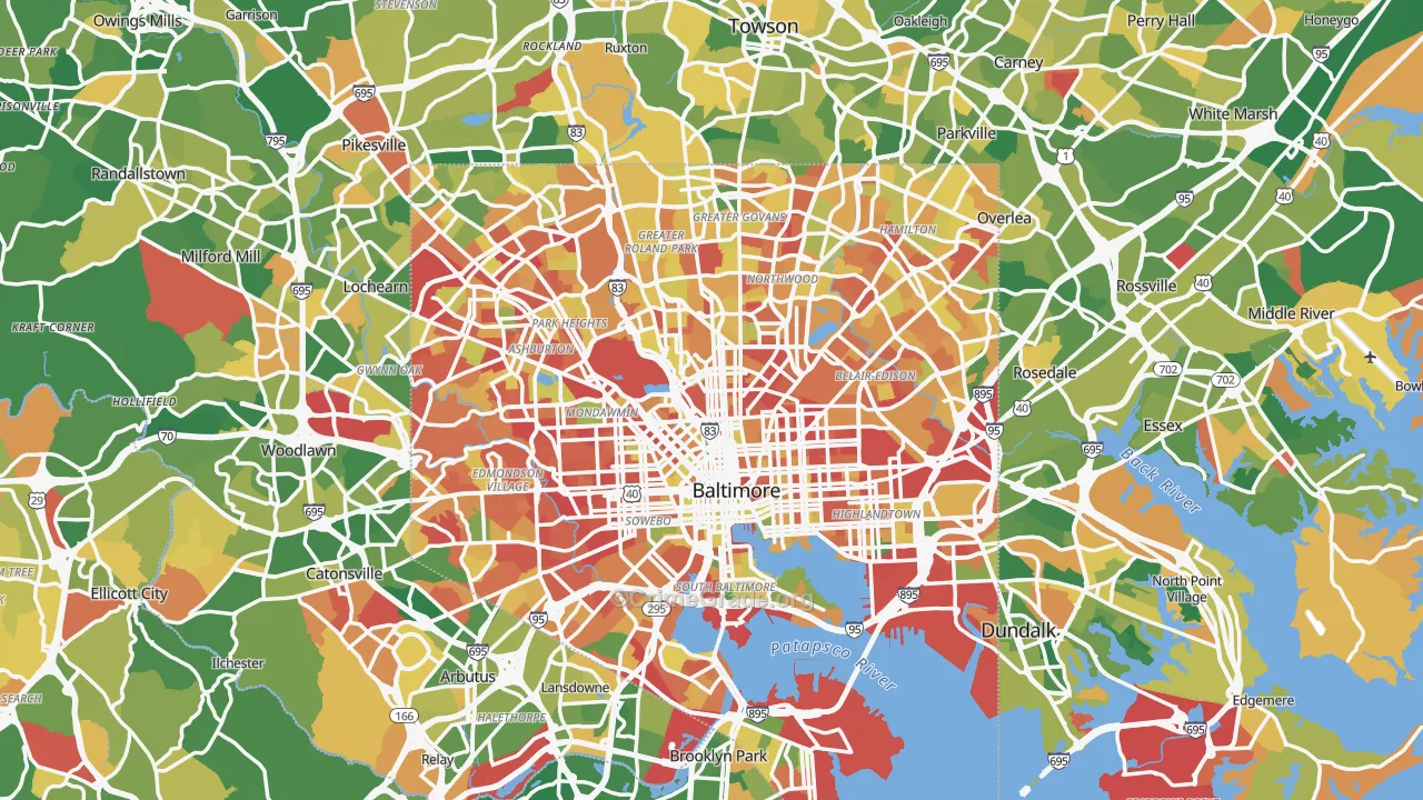 Baltimore, MD Map of Arson Rates