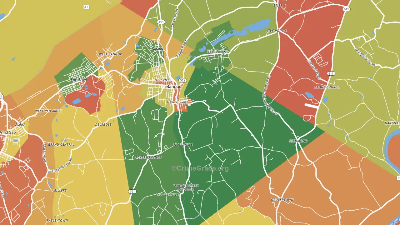 Bangor, PA Map of Arson Rates