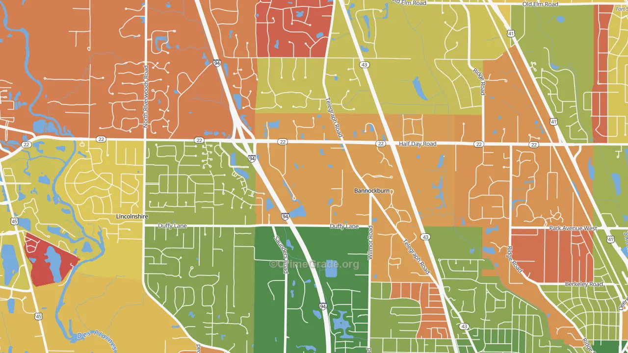 Bannockburn, IL Map of Arson Rates