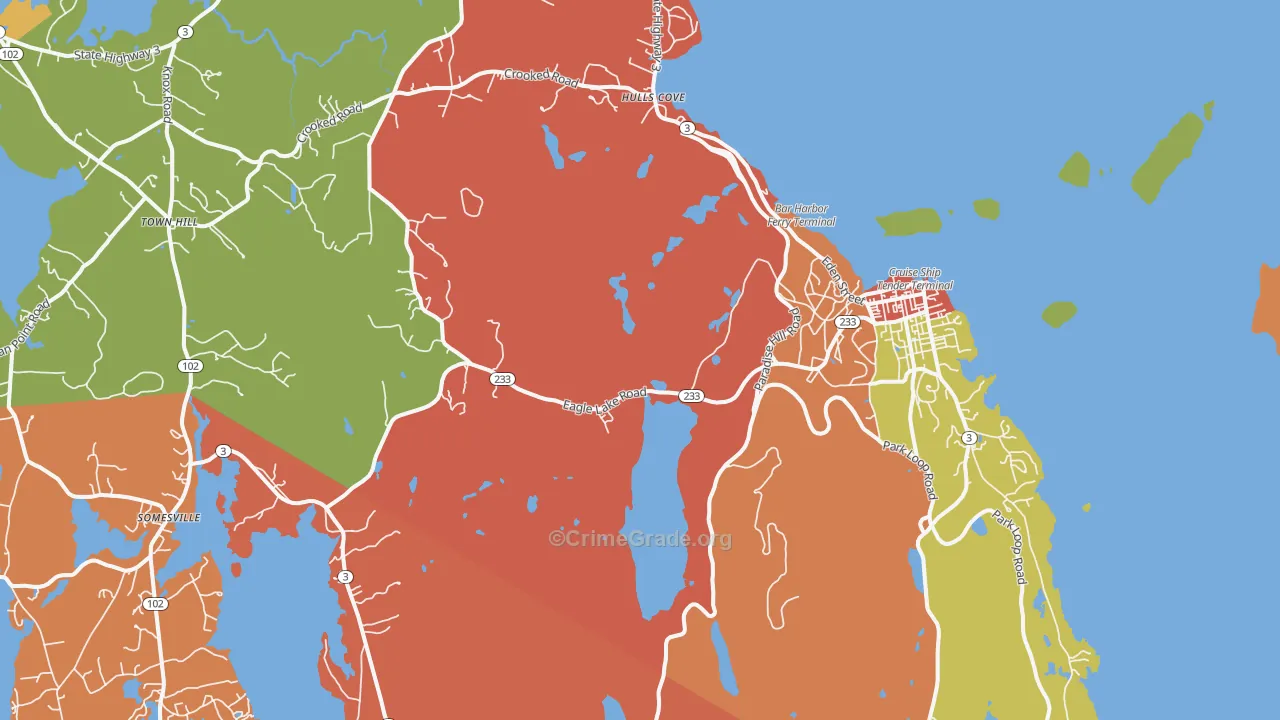 Bar Harbor, ME Map of Arson Rates