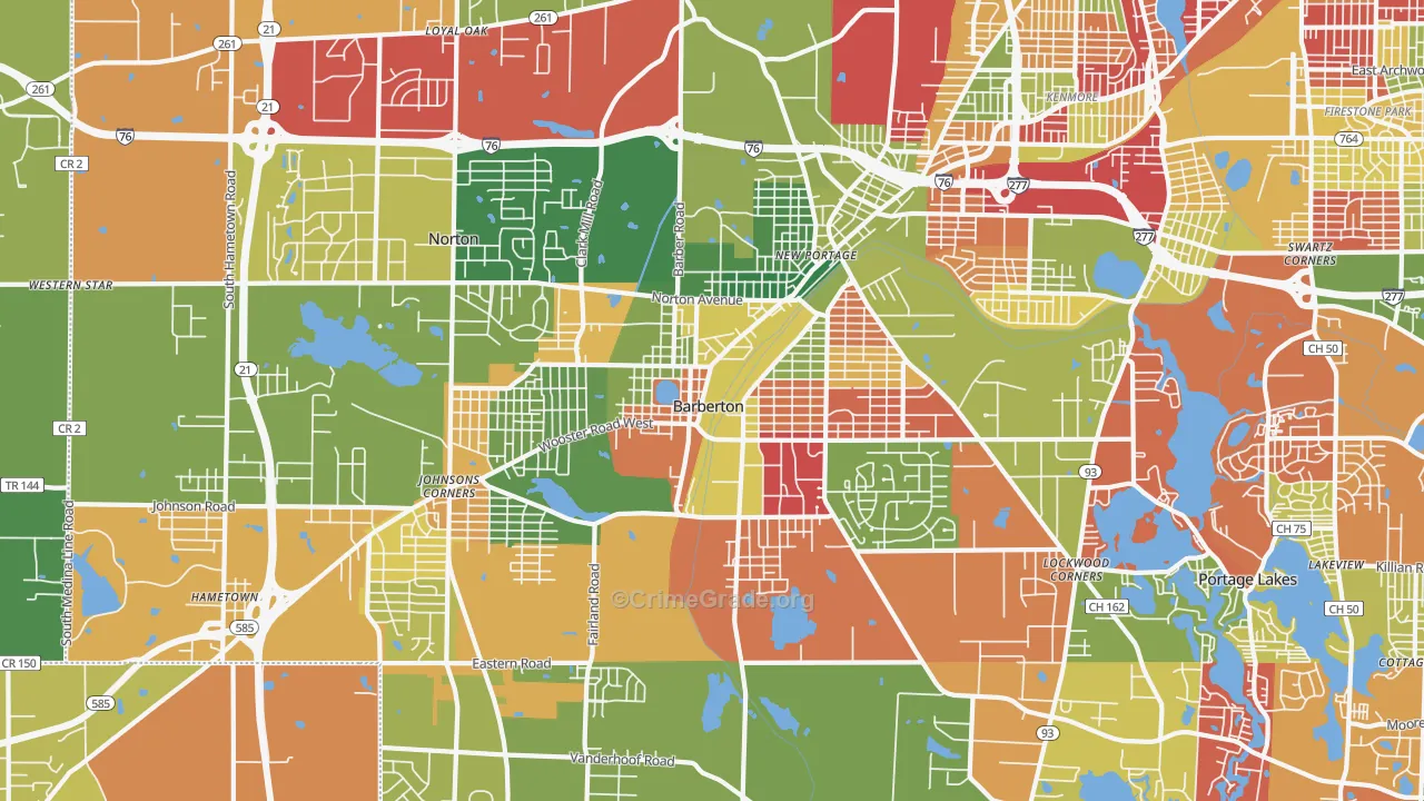 Barberton, OH Map of Arson Rates