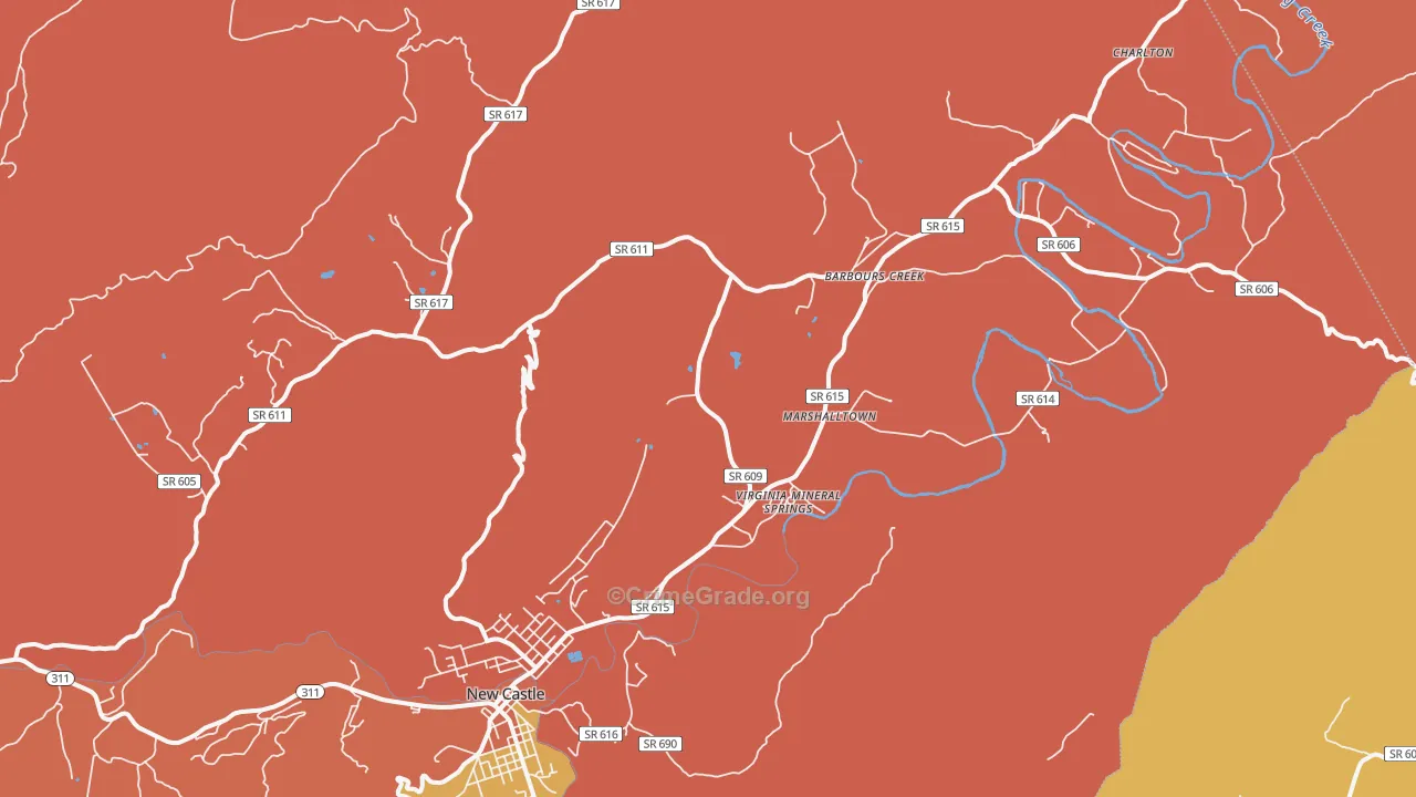 Barbours Creek, VA Map of Arson Rates