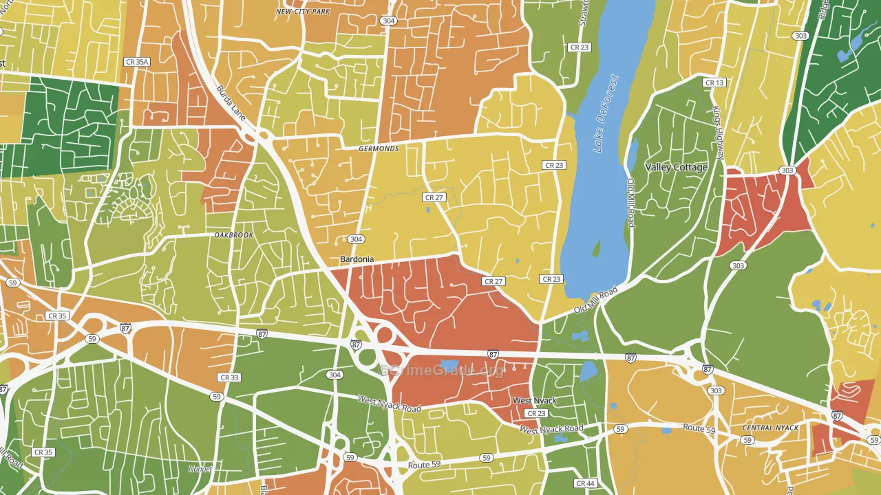 Bardonia, West Nyack, NY Map of Arson Rates