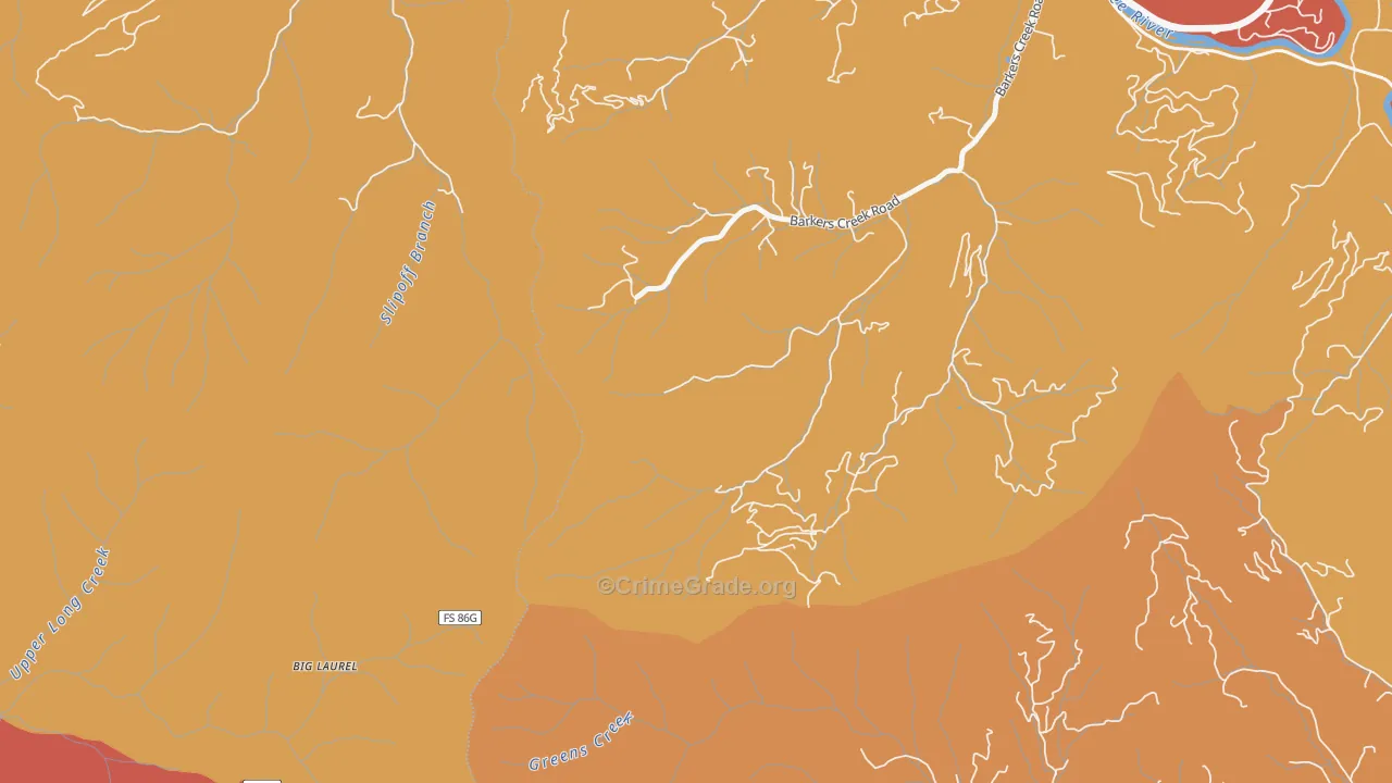 Barkers Creek, NC Map of Arson Rates