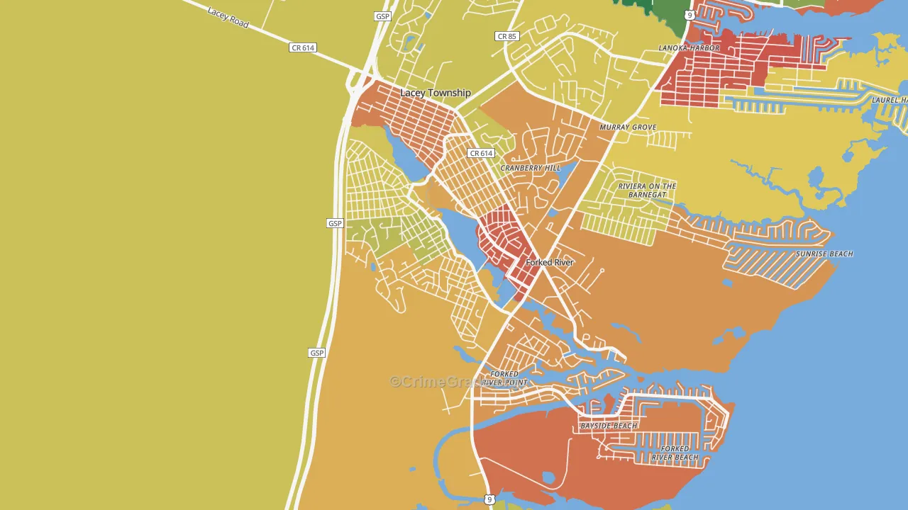 Barnegat Pines, Forked River, NJ Map of Arson Rates
