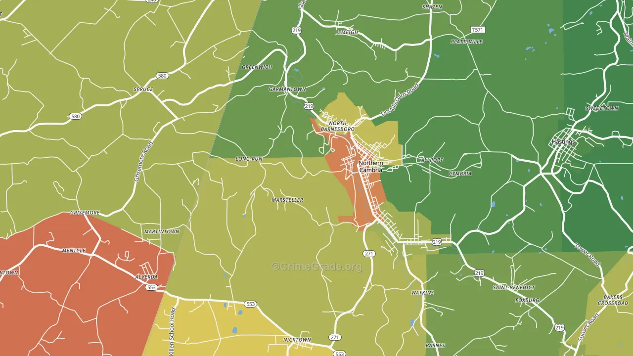 Barnesboro, PA Map of Arson Rates