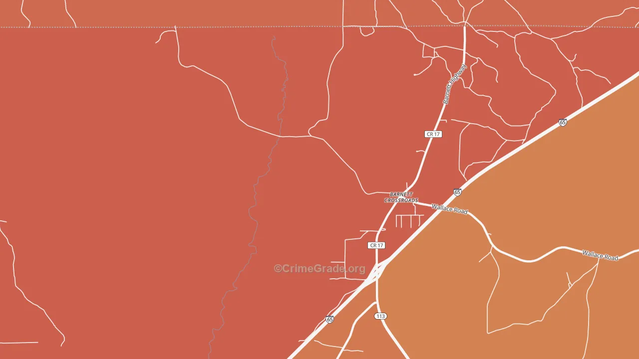 Barnett Crossroads, AL Map of Arson Rates