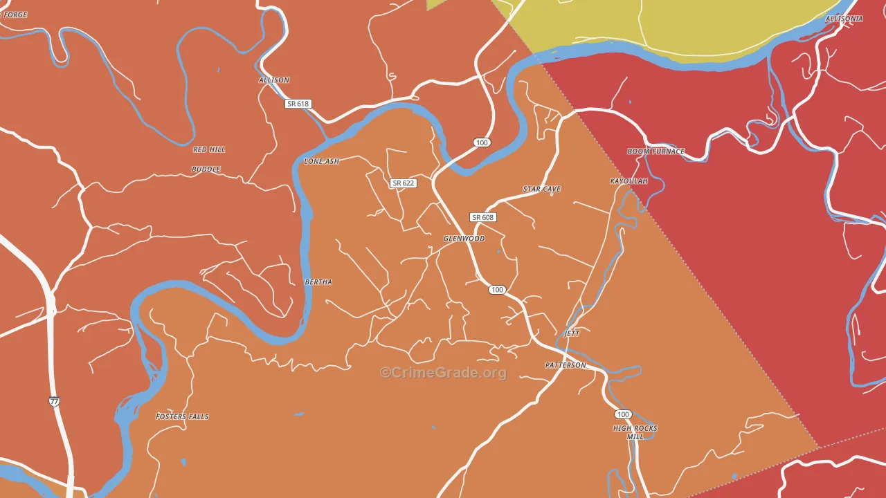 Barren Springs, VA Map of Arson Rates