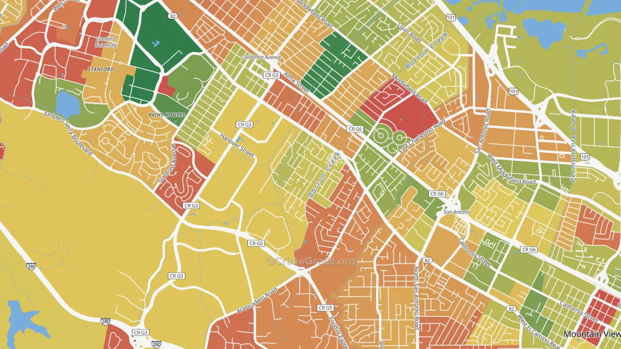 Barron Park, Palo Alto, CA Map of Arson Rates