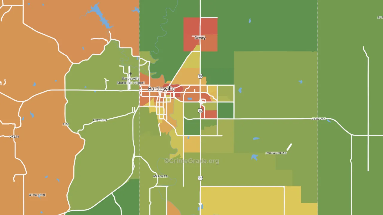 Bartlesville, OK Map of Arson Rates