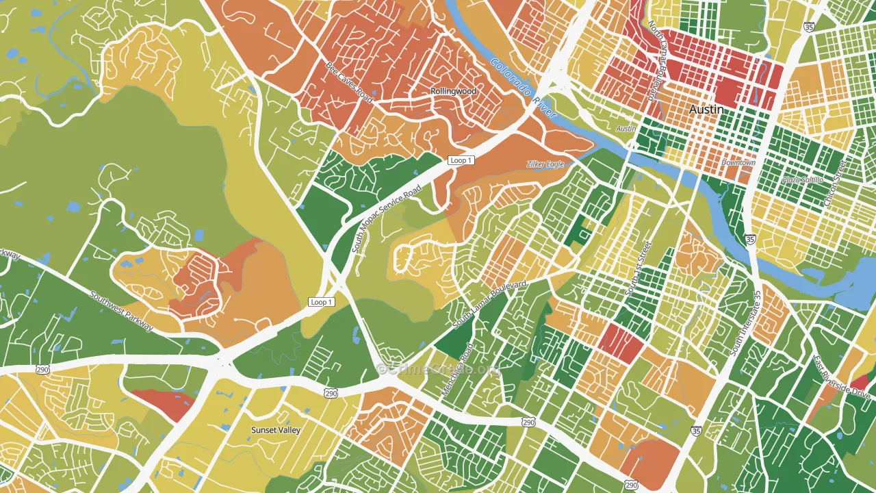 Barton Hills, Austin, TX Map of Arson Rates