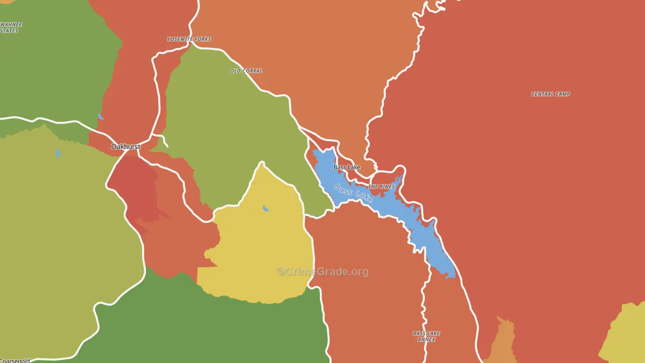 Bass Lake, CA Map of Arson Rates