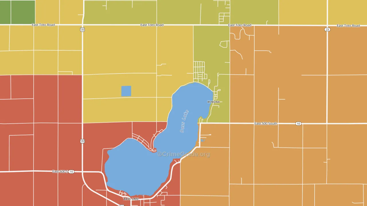Bass Lake, IN Map of Arson Rates