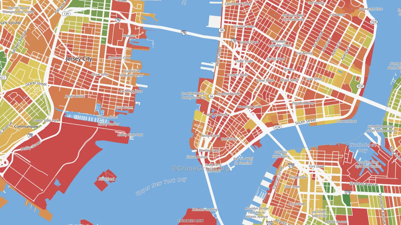 Battery Park, Manhattan, NY Map of Arson Rates