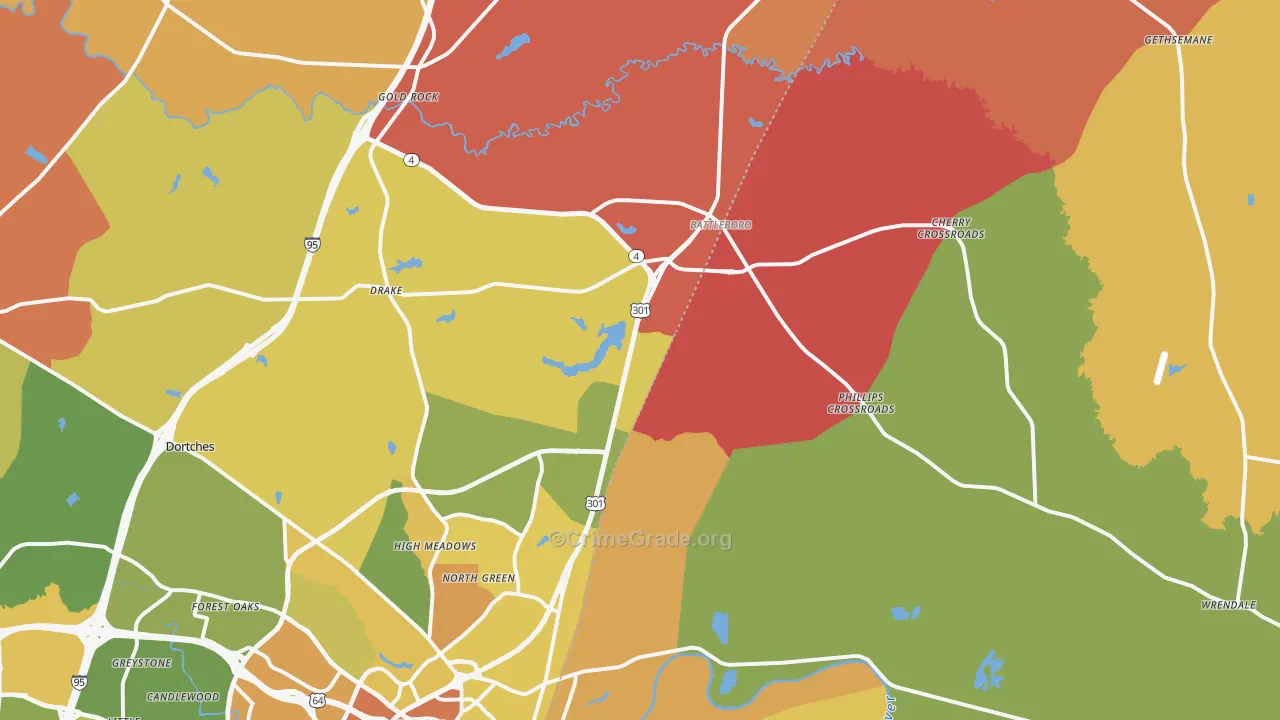 Battleboro, NC Map of Arson Rates